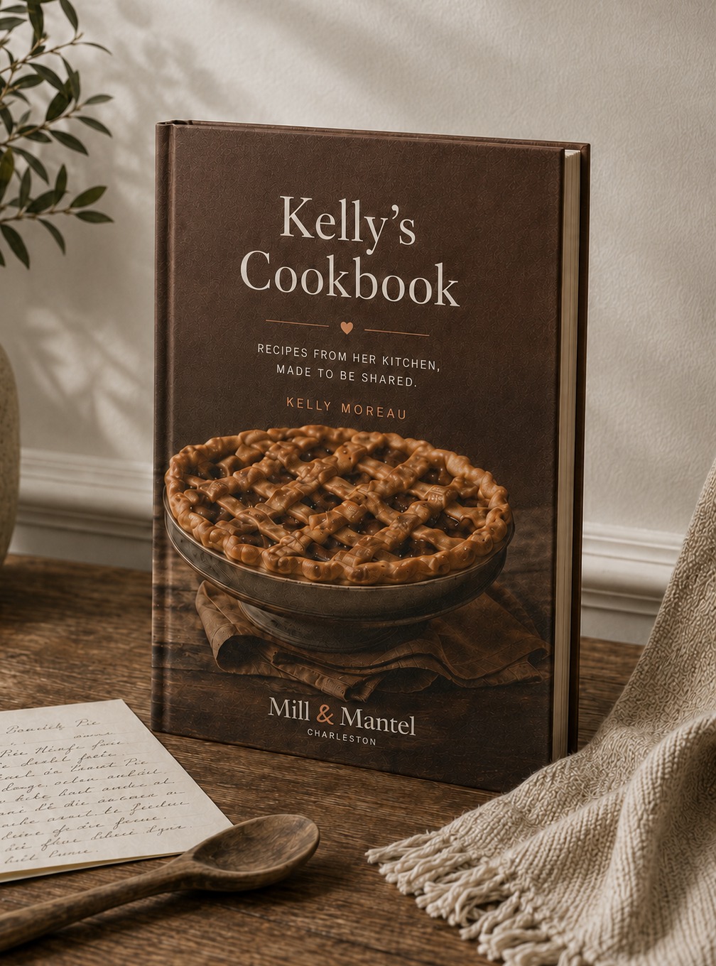The cover of Kelly’s Cookbook, with the Mill & Mantel wordmark at its foot